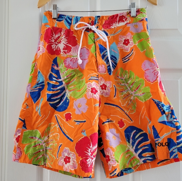 Vtg Polo Ralph Lauren Sport Mens Swim Shorts Sz 30 Floral - Picture 1 of 8